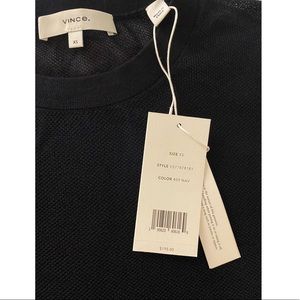 Vince Navy Textured Cotton Long Sleeve Top